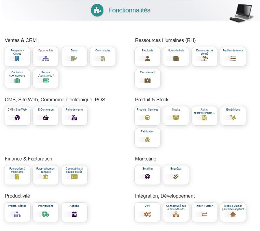 Fonctionnalités-Avantages-Dolibarr Spécialiste logiciel ERP CRM Dolibarr par Pixeldorado agence web à Montélimar